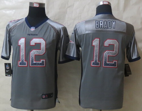Nike New England Patriots #12 Tom Brady 2013 Drift Fashion Gray Kids Jersey
