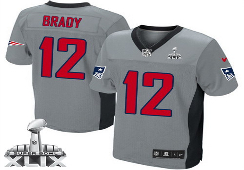 Nike New England Patriots #12 Tom Brady 2015 Super Bowl XLIX Gray Shadow Elite Jersey