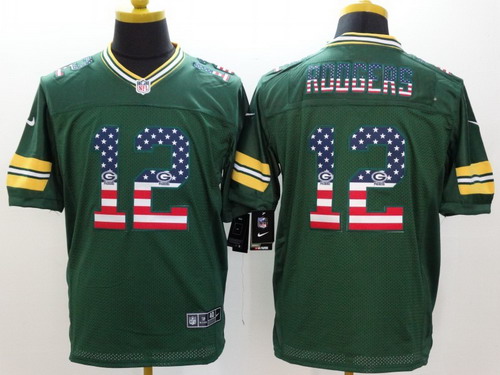 Nike Green Bay Packers #12 Aaron Rodgers 2014 USA Flag Fashion Green Elite Jersey