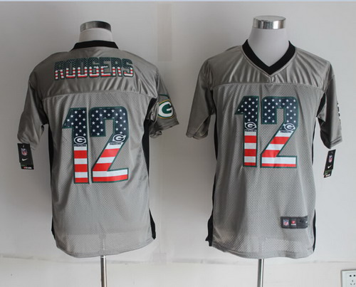 Nike Green Bay Packers #12 Aaron Rodgers 2014 USA Flag Fashion Gray Elite Jersey
