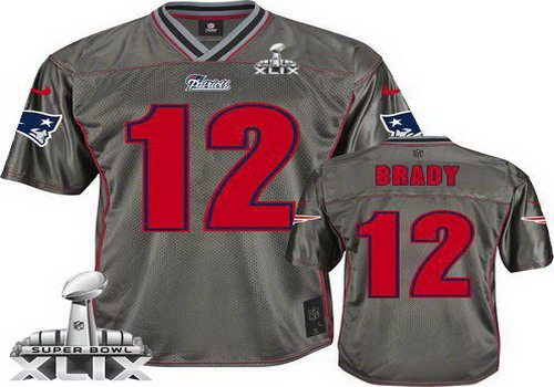 Nike New England Patriots #12 Tom Brady 2015 Super Bowl XLIX 2013 Gray Vapor Elite Jersey