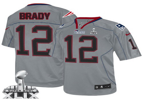 Nike New England Patriots #12 Tom Brady 2015 Super Bowl XLIX Lights Out Gray Elite Jersey