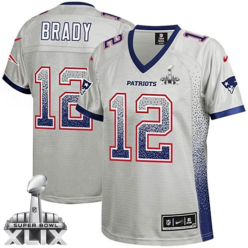 Nike New England Patriots #12 Tom Brady 2015 Super Bowl XLIX 2013 Drift Fashion Gray Womens Jersey