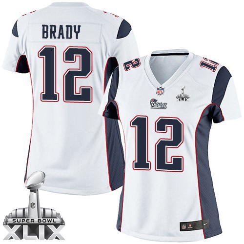 Nike New England Patriots #12 Tom Brady 2015 Super Bowl XLIX White Limited Womens Jersey