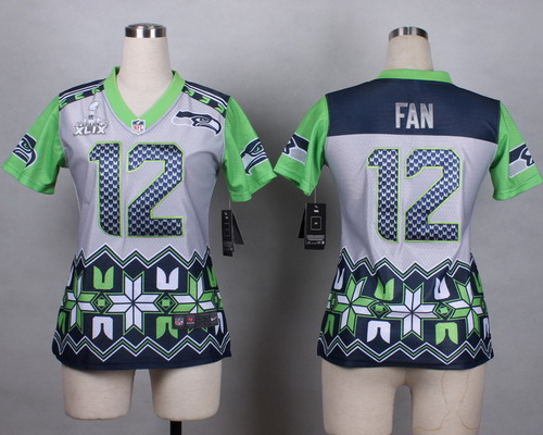 Nike Seattle Seahawks #12 Fan 2015 Super Bowl XLIX Noble Fashion Womens Jersey