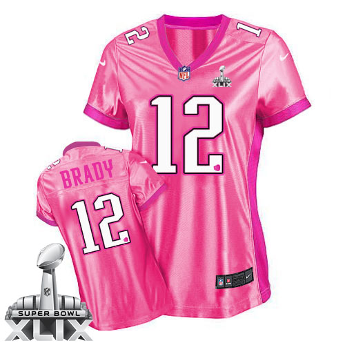 Nike New England Patriots #12 Tom Brady 2015 Super Bowl XLIX Pink Love Womens Jersey