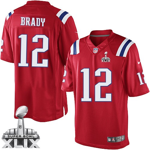 Nike New England Patriots #12 Tom Brady 2015 Super Bowl XLIX Red Game Jersey