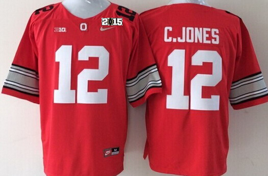 Ohio State Buckeyes #12 Cardale Jones 2015 Playoff Rose Bowl Special Event Diamond Quest Red 2015 BCS Patch Jersey