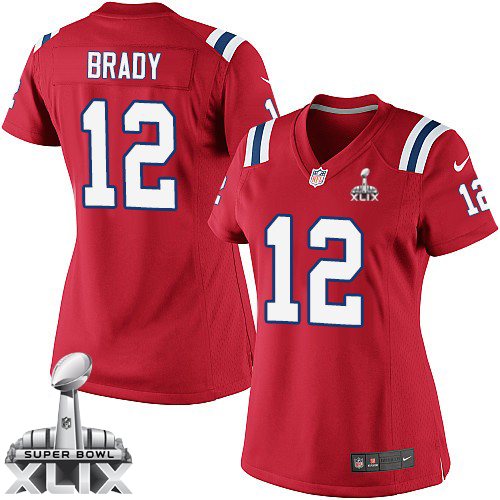 Nike New England Patriots #12 Tom Brady 2015 Super Bowl XLIX Red Game Womens Jersey