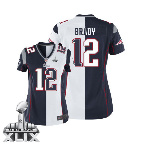Nike New England Patriots #12 Tom Brady 2015 Super Bowl XLIX Blue/White Two Tone Womens Jersey
