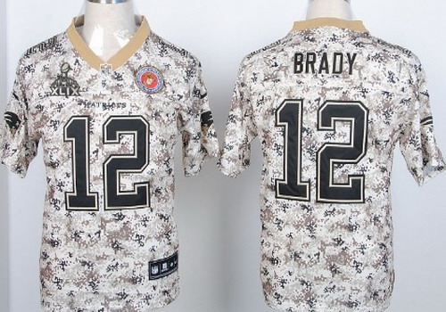 Nike New England Patriots #12 Tom Brady 2015 Super Bowl XLIX 2013 USMC Camo Elite Jersey