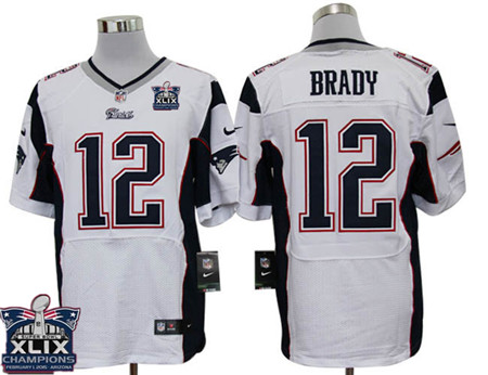 Nike New England Patriots #12 Tom Brady 2015 Super Bowl XLIX Championship White Elite Jersey