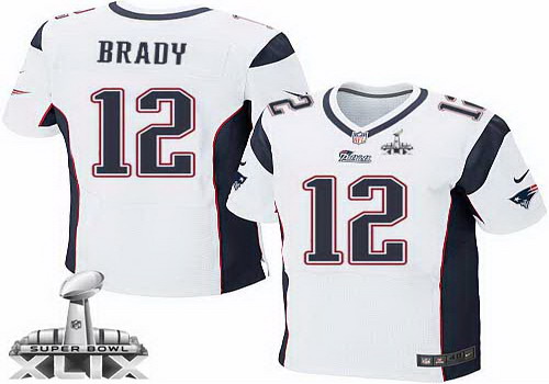 Nike New England Patriots #12 Tom Brady 2015 Super Bowl XLIX White Elite Jersey