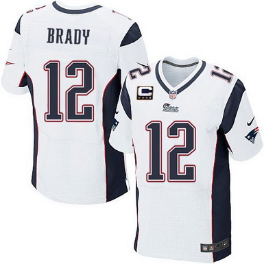 Nike New England Patriots #12 Tom Brady White C Patch Elite Jersey