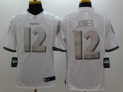 Nike Baltimore Ravens #12 Jacoby Jones Platinum White Limited Jersey