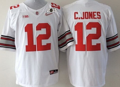 Ohio State Buckeyes #12 Cardale Jones 2015 Playoff Rose Bowl Special Event Diamond Quest White 2015 BCS Patch Jersey