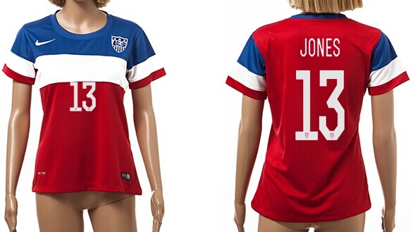 2014 World Cup USA #13 Jones Away Soccer AAA+ T-Shirt_Womens
