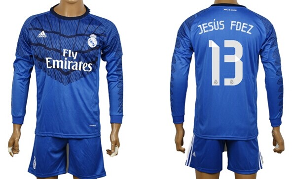 2014/15 Real Madrid #13 Jesus Fdez Goalkeeper Blue Soccer Long Sleeve Shirt Kit
