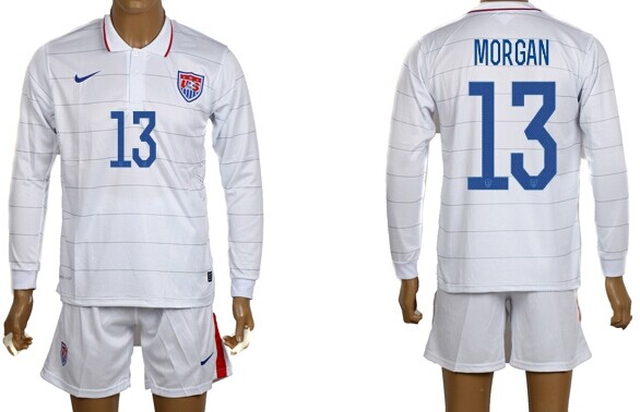 2014 World Cup USA #13 Morgan Home Soccer Long Sleeve Shirt Kit