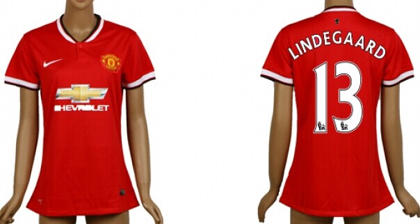 2014/15 Manchester United #13 Lindegaard Home Soccer AAA+ T-Shirt_Womens