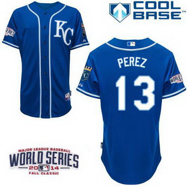 Kansas City Royals #13 Salvador Perez 2014 World Series 2014 Blue Jersey