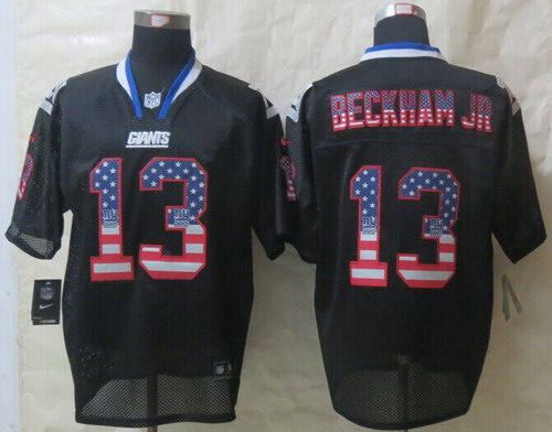 Nike New York Giants #13 Odell Beckham Jr 2014 USA Flag Fashion Black Elite Jersey