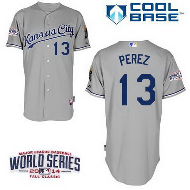 Kansas City Royals #13 Salvador Perez 2014 World Series Gray Jersey