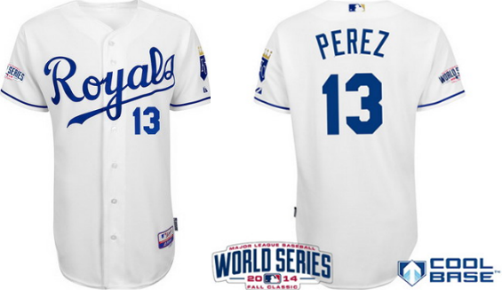 Kansas City Royals #13 Salvador Perez 2014 World Series White Jersey