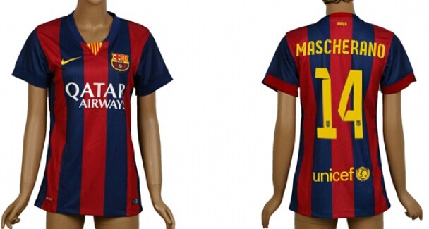 2014/15 FC Bacelona #14 Mascherano Home Soccer AAA+ T-Shirt_Womens