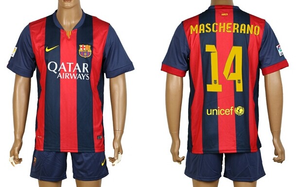 2014/15 FC Bacelona #14 Mascherano Home Soccer Shirt Kit