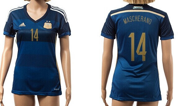 2014 World Cup Argentina #14 Mascherano Away Soccer AAA+ T-Shirt_Womens