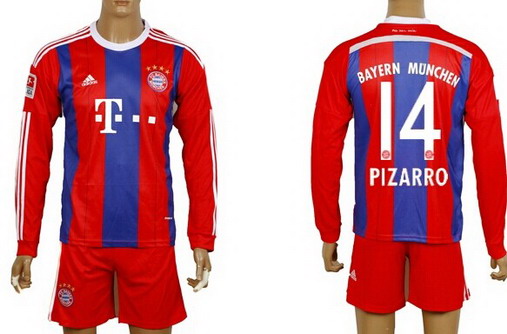 2014/15 Bayern Munchen #14 Pizarro Home Soccer Long Sleeve Shirt Kit