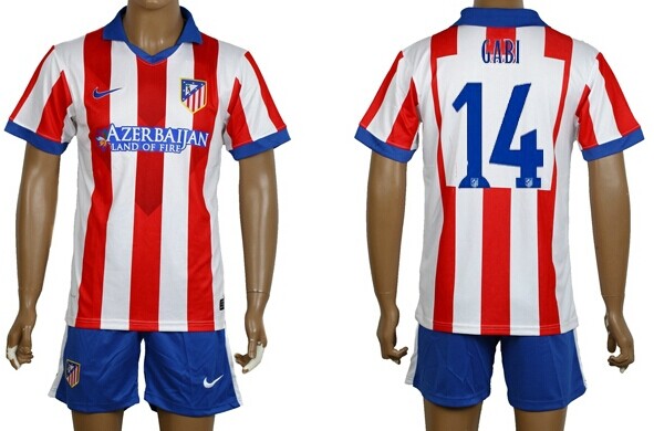 2014/15 Atletico Madrid #14 Gabi Home Soccer Shirt Kit