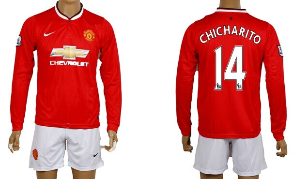 2014/15 Manchester United #14 Chicharito Home Soccer Long Sleeve Shirt Kit