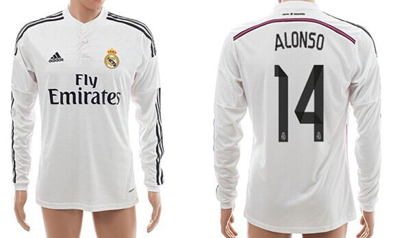 2014/15 Real Madrid #14 Alonso Home Soccer Long Sleeve AAA+ T-Shirt