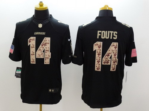 Nike San Diego Chargers #14 Dan Fouts Salute to Service Black Limited Jersey