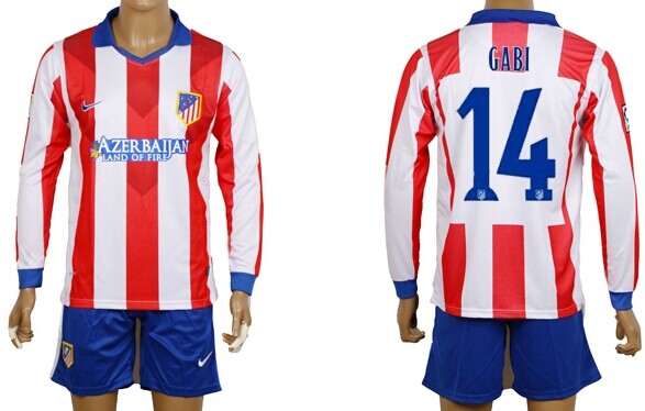 2014/15 Atletico Madrid #14 Gabi Home Soccer Long Sleeve Shirt Kit