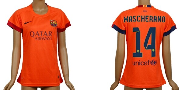 2014/15 FC Bacelona #14 Mascherano Away Soccer AAA+ T-Shirt_Womens
