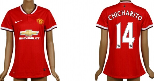 2014/15 Manchester United #14 Chicharito Home Soccer AAA+ T-Shirt_Womens
