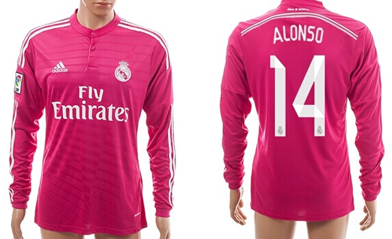 2014/15 Real Madrid #14 Alonso Away Pink Soccer Long Sleeve AAA+ T-Shirt