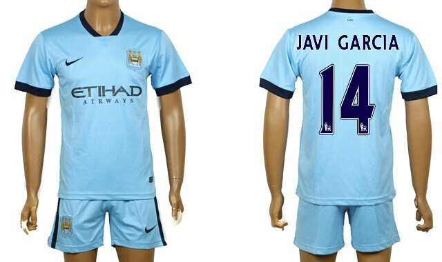 2014/15 Manchester City #14 Javi Garcia Home Soccer Shirt Kit