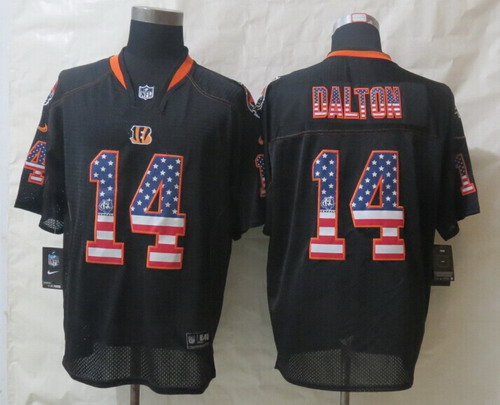 Nike Cincinnati Bengals #14 Andy Dalton 2014 USA Flag Fashion Black Elite Jersey