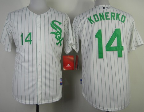 Chicago White Sox #14 Konerko White With Green Pinstripe Jersey