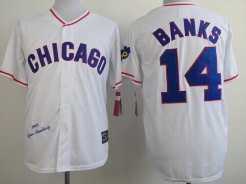 Chicago Cubs #14 Ernie Banks 1988 White Throwback Jersey