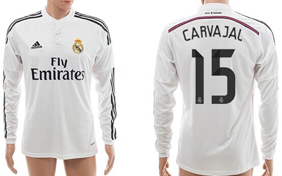 2014/15 Real Madrid #15 Carvajal Home Soccer Long Sleeve AAA+ T-Shirt