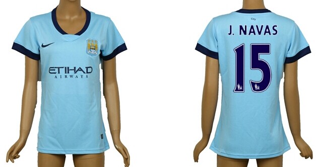 2014/15 Manchester City #15 J.Navas Home Soccer AAA+ T-Shirt_Womens
