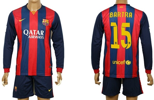 2014/15 FC Bacelona #15 Bartra Home Soccer Long Sleeve Shirt Kit
