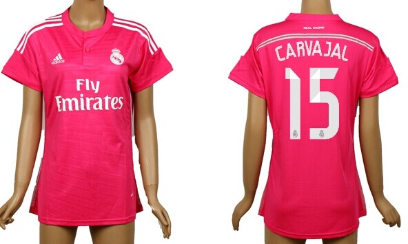 2014/15 Real Madrid #15 Carvajal Away Pink Soccer AAA+ T-Shirt_Womens