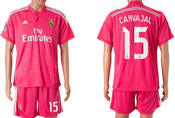 2014/15 Real Madrid #15 Carvajal Away Pink Soccer Shirt Kit
