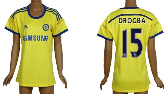 2014/15 Chelsea FC #15 Drogba Away Yellow Soccer AAA+ T-Shirt_Womens